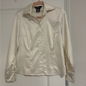 White Satin Button Up Blouse